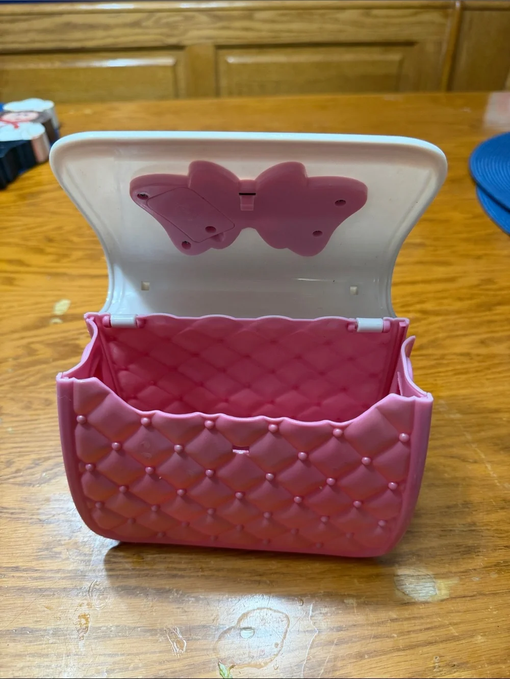 Chic White and Pink Mini Top-Handle Bag with Heart Bow Detail